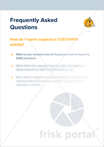 AML/CTF: Suspicious Activity Reporting (SAR) and anti-tipping off FAQ advice for staff (three-page A4 document)